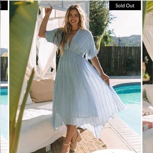 VICI En Crème Brand - Queenie Woven Shimmer Midi Dress, Sky Blue Size XL